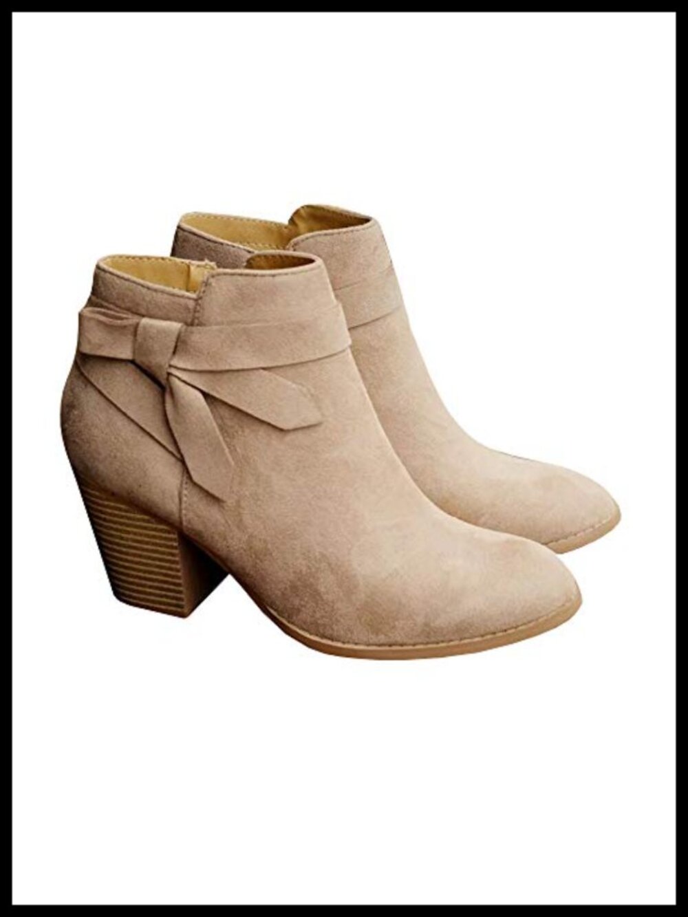 Faux Suede Tie Knot Chelsea Ankle Boots Closed Toe Stacked Heel
